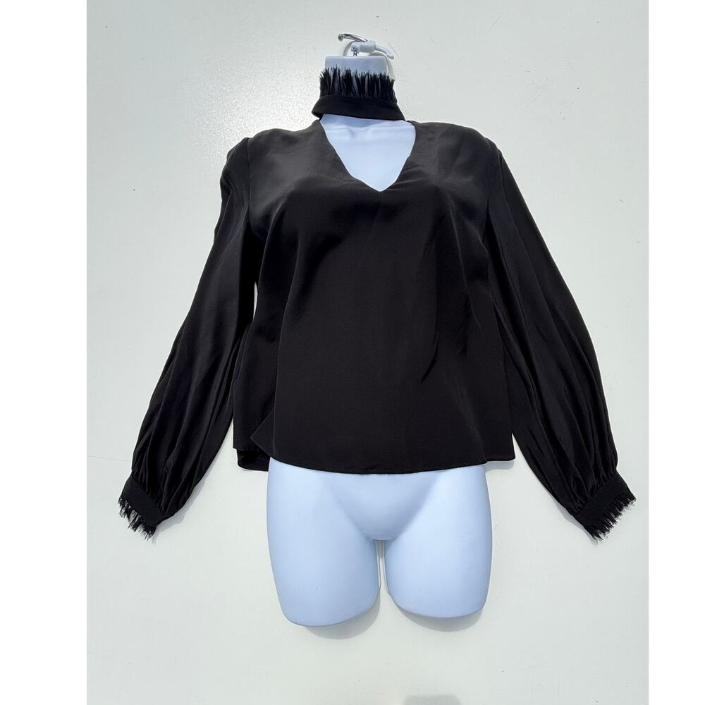 Alexis Black Silk Long Sleeve Keyhole Neckline Ruffle S
